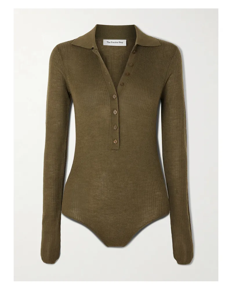 FRANKIE Shop Solana Body Aus Einer Gerippten Mischung Aus Wolle, Seide Und Kaschmir - Grün Grün
