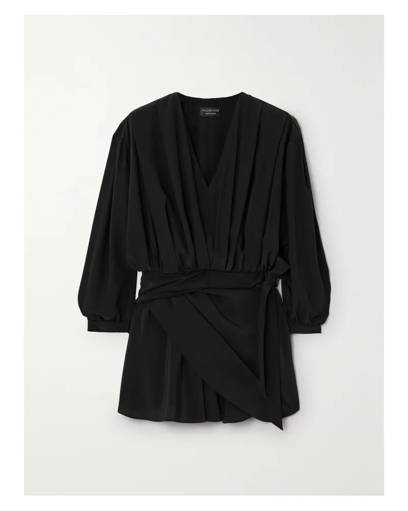 Balenciaga Draped Wrap-effect Silk Crepe De Chine Mini Dress - Black Black