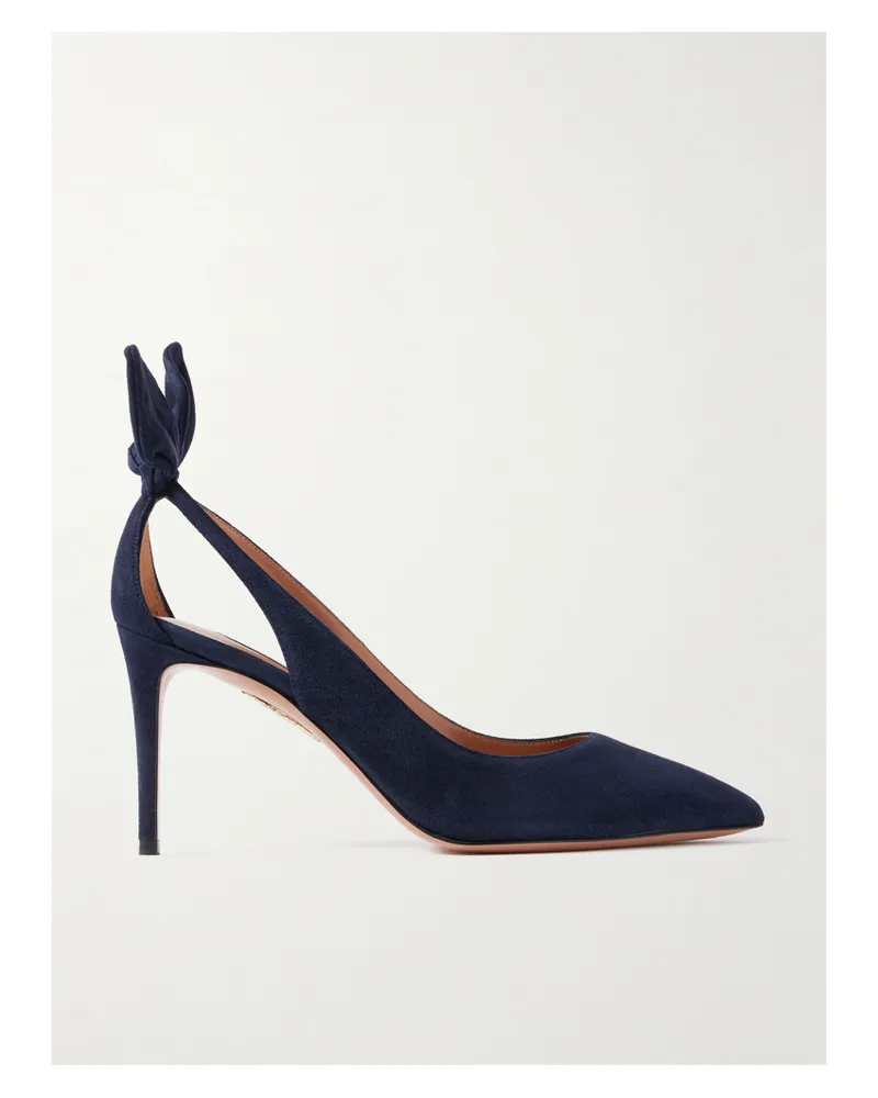 Aquazzura Bow Tie 85 Suede Pumps - Blue Blue