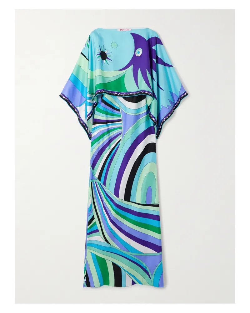 Emilio Pucci Layered Printed Silk-twill Maxi Dress - Blue Blue