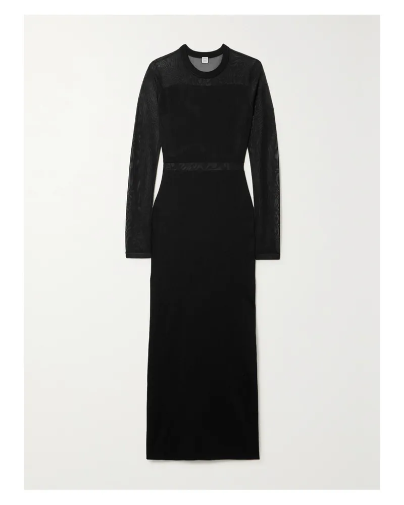 Totême Maxikleid Aus Strick Mit Mesh-einsätzen - Schwarz Schwarz