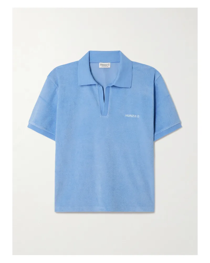 Hunza G Polohemd Aus Baumwollfrottee Mit Stickerei - Blau Blau