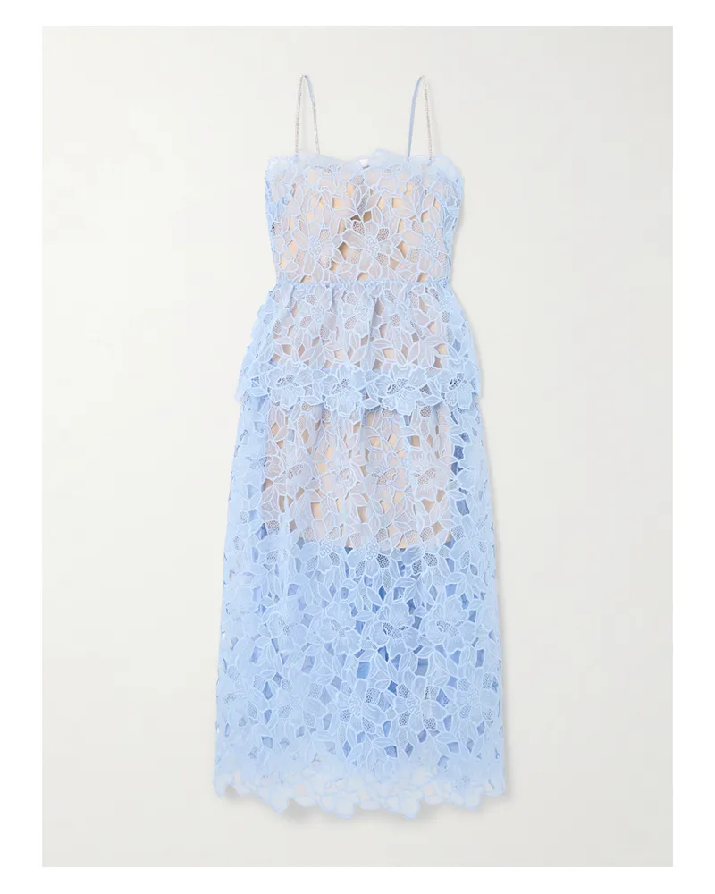 Self-Portrait Midikleid Aus Organza Mit Kristallen - Blau Blau