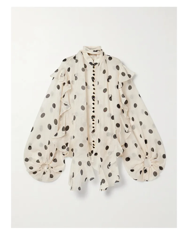 Zimmermann Crush Schluppenbluse Aus Organza Aus Einer Leinen-seidenmischung Mit Polka-dots Und Volants - Creme Creme