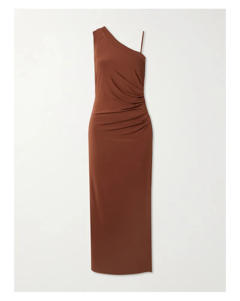 Max Mara One-shoulder Ruched Stretch-jersey Maxi Dress - Brown Brown