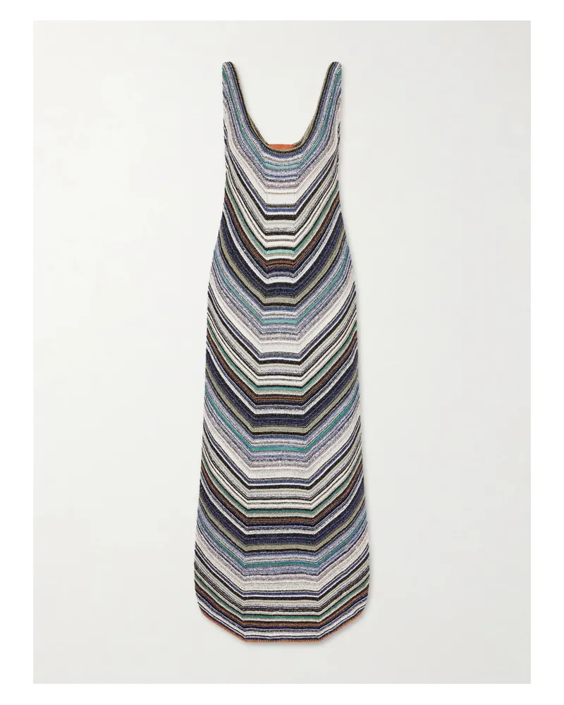 Missoni Striped Metallic Crochet-knit Midi Dress - Blue Blue