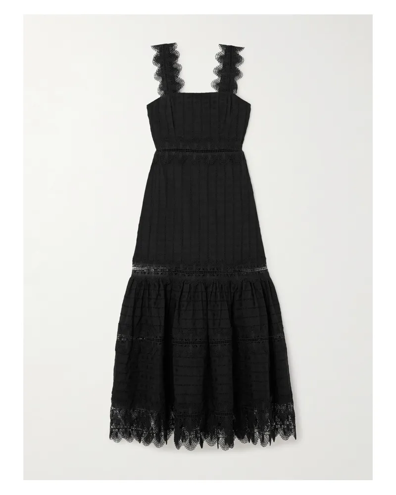 WAIMARI Ibiza Midikleid Aus Baumwolle Mit Guipure-spitzenbesätzen - Schwarz Schwarz