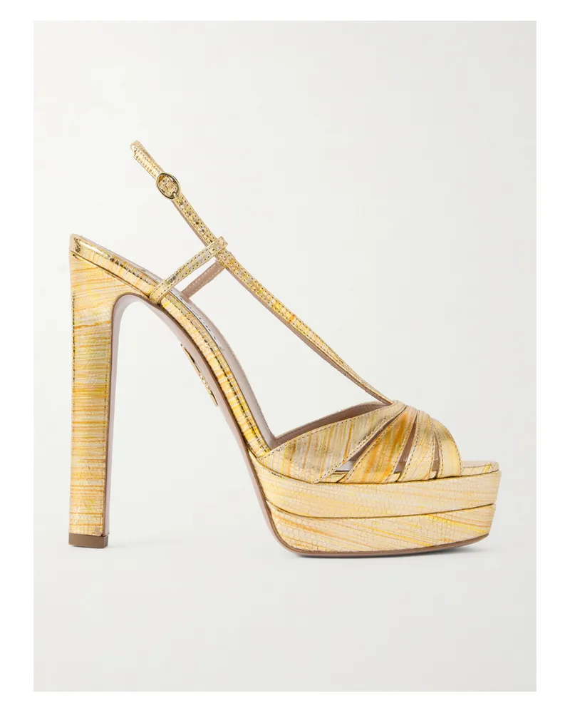 Aquazzura Aimée 130 Plateausandalen Aus Metallic-leder Mit Schlangeneffekt - Gold Gold