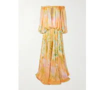 Luna Twist Off-the-shoulder Cutout Gathered Printed Silk-satin Maxi Dress - Multi