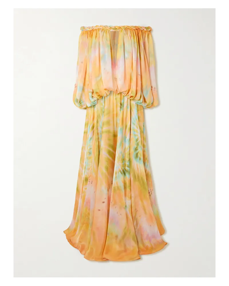 Zimmermann Luna Twist Off-the-shoulder Cutout Gathered Printed Silk-satin Maxi Dress - Multi Multi