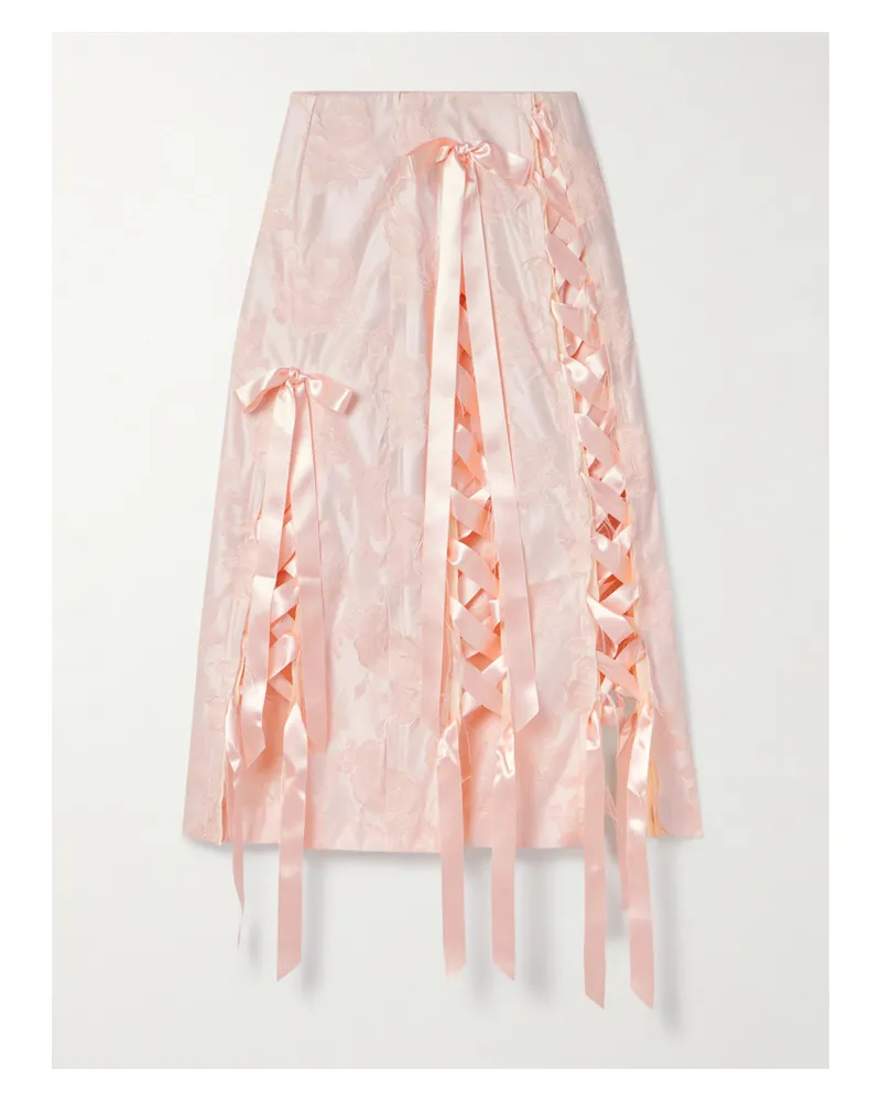 Simone Rocha Unraveling Ribbon Midirock Aus Brokat Mit Schnürung Und Fransen - Pink Pink