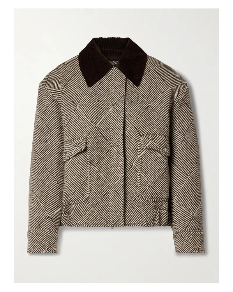 Stella McCartney Jacke Aus Einer Karierten Wollmischung Mit Baumwollcordbesatz - Braun Braun