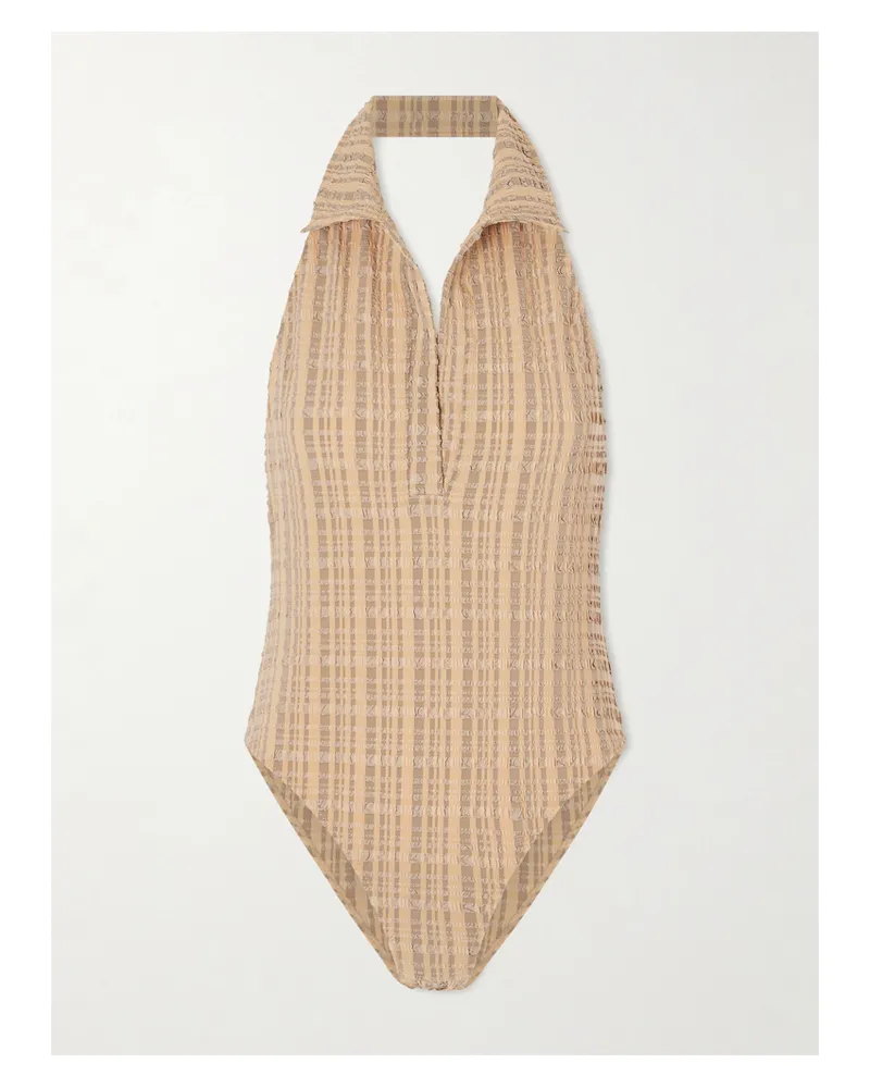 Lisa Marie Fernandez Badeanzug Aus Kariertem Seersucker Mit Neckholder - Neutral Neutral