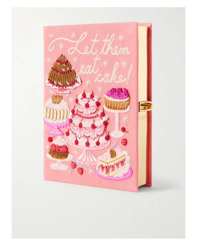 Olympia Le-Tan Let Them Eat Cake! Appliquéd Embroidered Canvas Clutch - Pink Pink