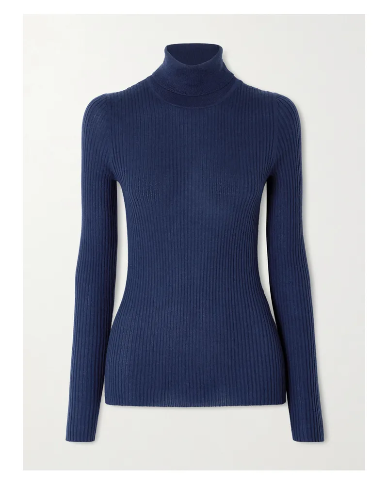 Gabriela Hearst Peppe Ribbed Cashmere And Silk-blend Turtleneck Sweater - Blue Blue