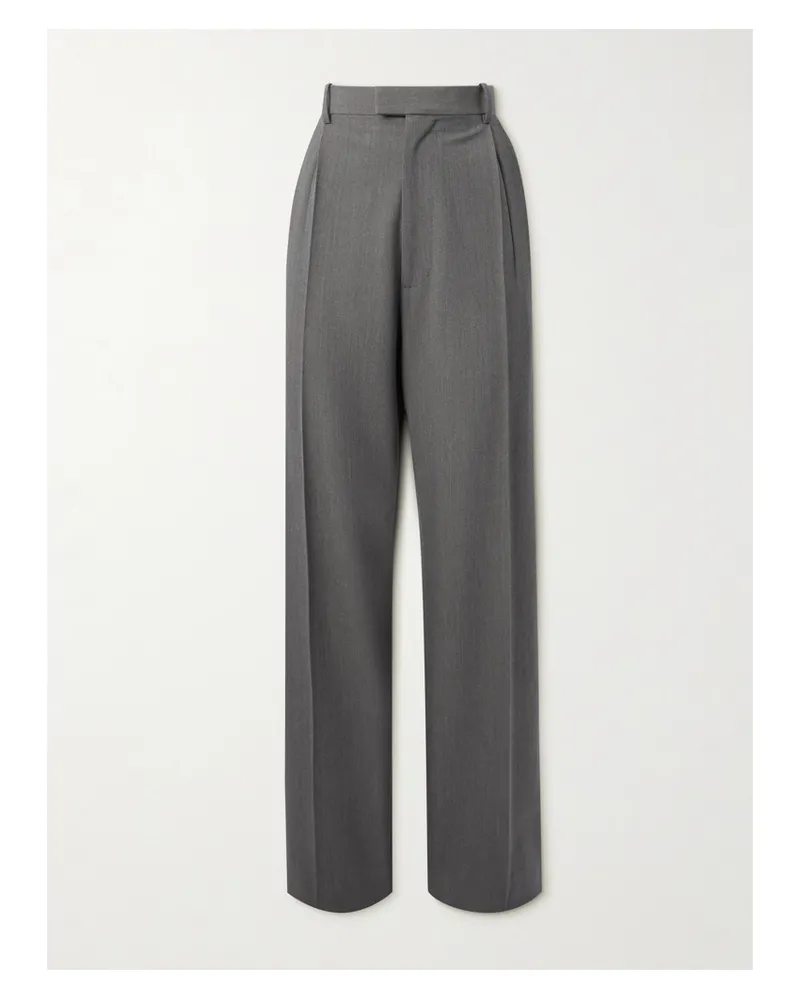 Bottega Veneta Pleated Wool-blend Straight-leg Pants - Gray Gray