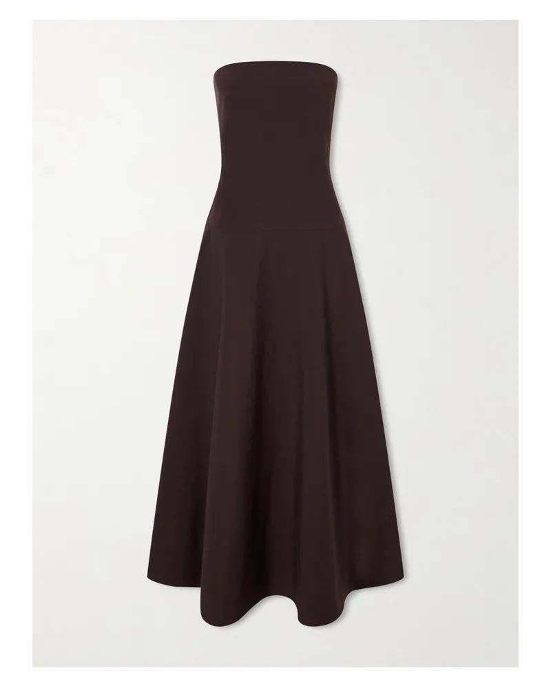 St. Agni Strapless Cotton-blend Midi Dress - Brown Brown