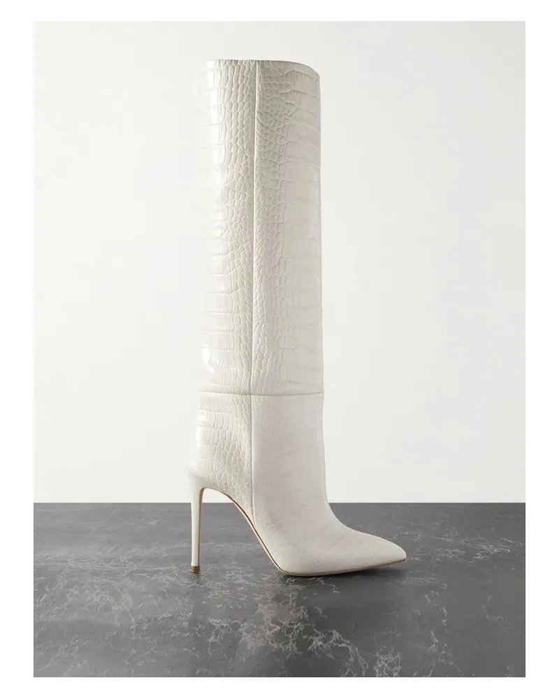 Paris Texas Kniehohe Stiefel Aus Leder Mit Krokodileffekt - Wollweiß Wollweiß