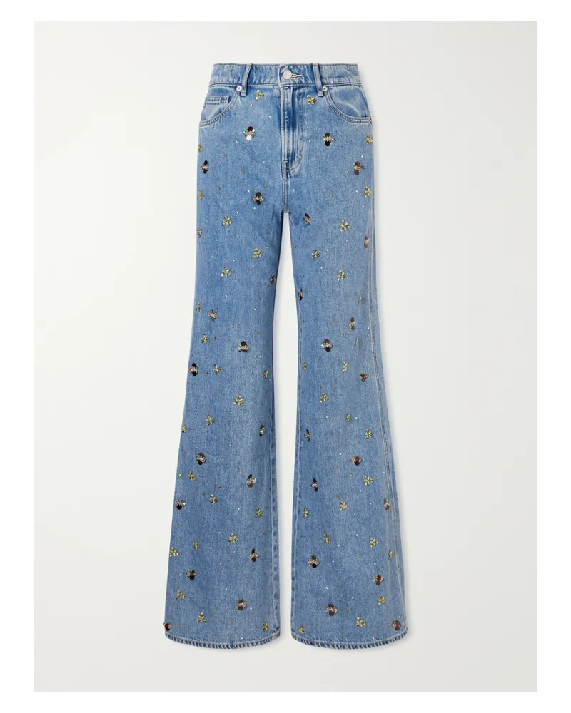 Veronica Beard Kasey Embellished Mid-rise Wide-leg Jeans - Blue Blue