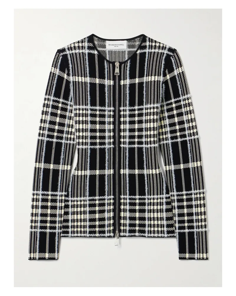 Brandon Maxwell The Greer Cardigan Aus Jacquard-strick Mit Karomuster - Schwarz Schwarz