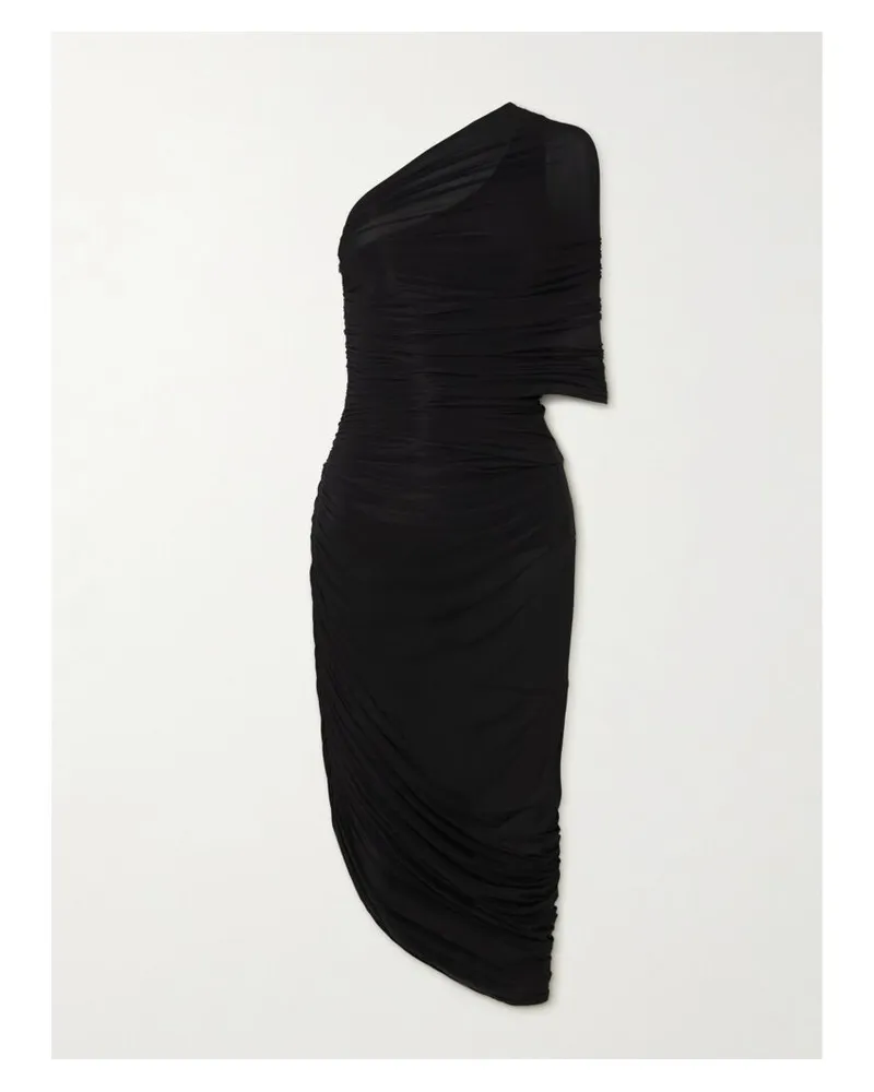 Magda Butrym Asymmetrisches Midikleid Aus Gerafftem Stretch-jersey - Schwarz Schwarz