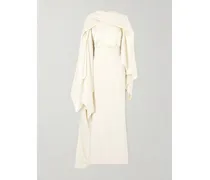 Rosalia Robe Aus Satin Und Crêpe Mit Cape-effekt Und Gürtel - Elfenbein