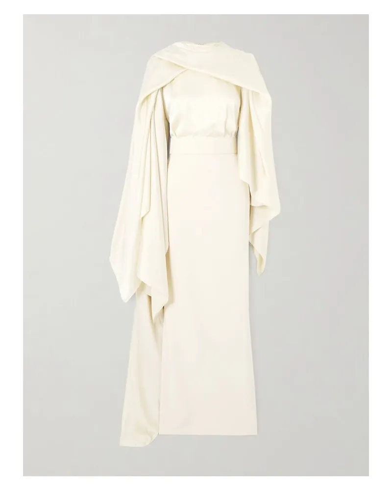 Solace London Rosalia Robe Aus Satin Und Crêpe Mit Cape-effekt Und Gürtel - Elfenbein Elfenbein