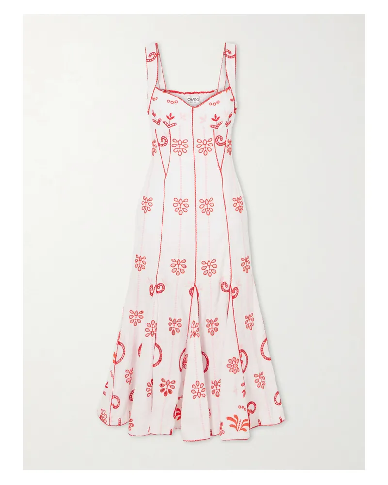Charo Ruiz Naia Tiered Broderie Anglaise Cotton-blend Midi Dress Red