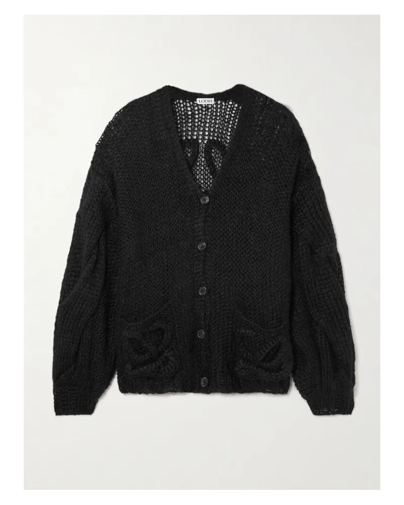 Loewe Anagram Cardigan Aus Lochstrick Aus Einer Mohairmischung Mit Stickerei - Schwarz Schwarz