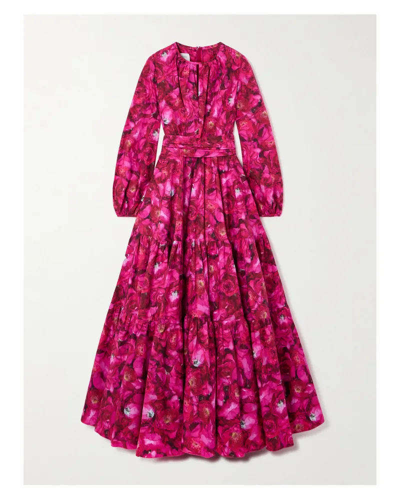 Giambattista Valli Robe Aus Baumwollpopeline Mit Blumenprint, Raffungen Und Cut-out - Rot Rot