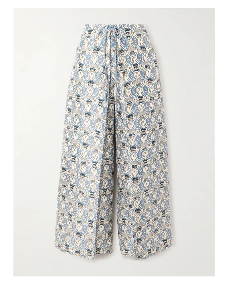 Loro Piana Maynard Verkürzte, Mehrlagige Hose Mit Weitem Bein Aus Bedrucktem Seidensatin - Blau Blau