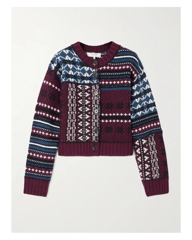Sea Linea Cardigan Aus Merinowolle Mit Fair-isle-muster - Burgunder Burgunder