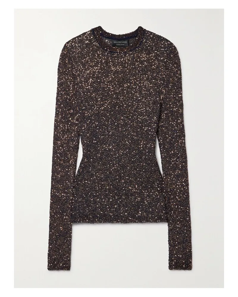 Balenciaga Pullover Aus Stretch-strick Mit Pailletten - Braun Braun