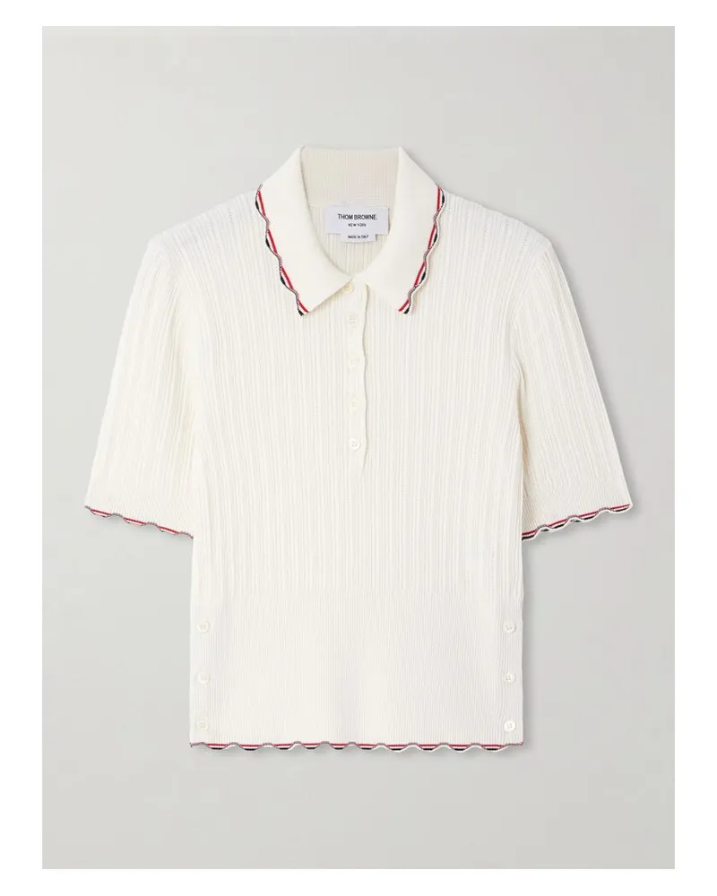 Thom Browne Oberteil Aus Einer Gerippten Seiden-baumwollmischung Mit Polokragen Und Wellenkanten - Creme Creme