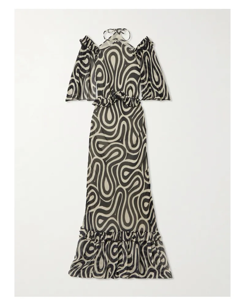 BODE Comber Maxikleid Aus Bedrucktem Seidenchiffon Mit Rüschen - Mehrfarbig Mehrfarbig