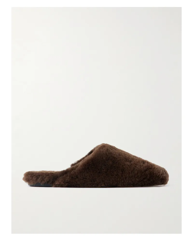 aeyde Rega Shearling Mules - Brown Brown