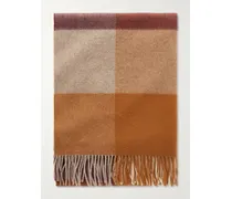 Fringed Checked Cashmere Scarf - Brown
