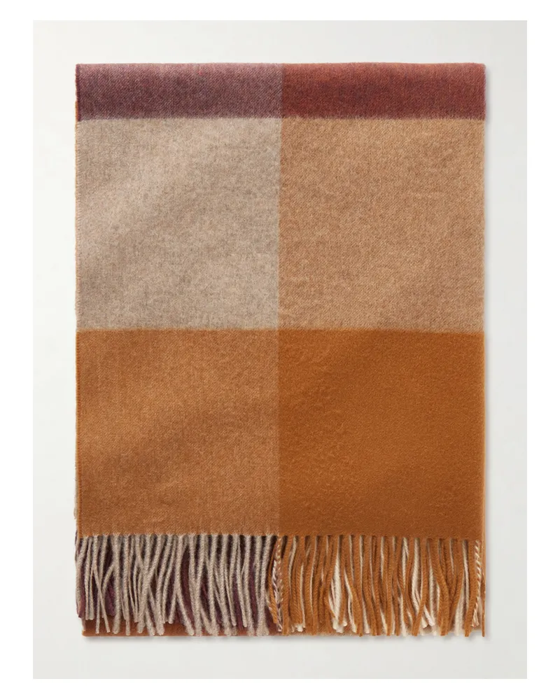 Johnstons of Elgin Fringed Checked Cashmere Scarf - Brown Brown