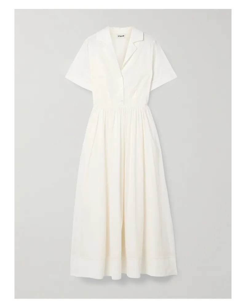 STAUD Meryl Midi-hemdblusenkleid Aus Baumwollpopeline Mit Raffungen - Weiß Weiß
