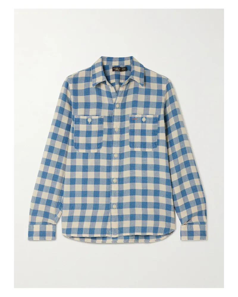 RRL Farrell Hemd Aus Einer Baumwoll-leinenmischung Mit Gingham-karo - Blau Blau