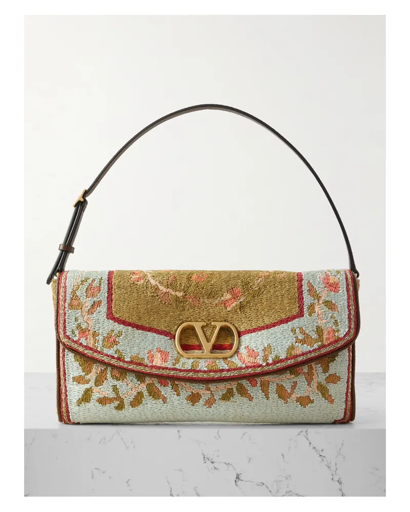 Valentino Garavani Vain Soft Schultertasche Aus Satin Mit Lederbesätzen Und Stickereien - Mehrfarbig Mehrfarbig