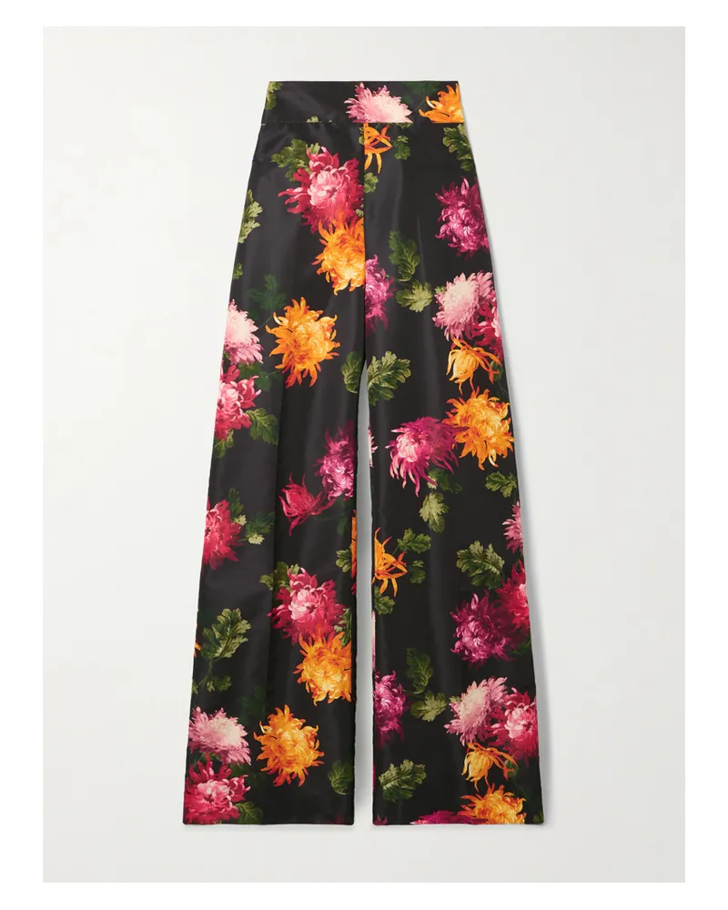 Carolina Herrera New York Diane Floral-print Faille Wide-leg Pants - Black Black