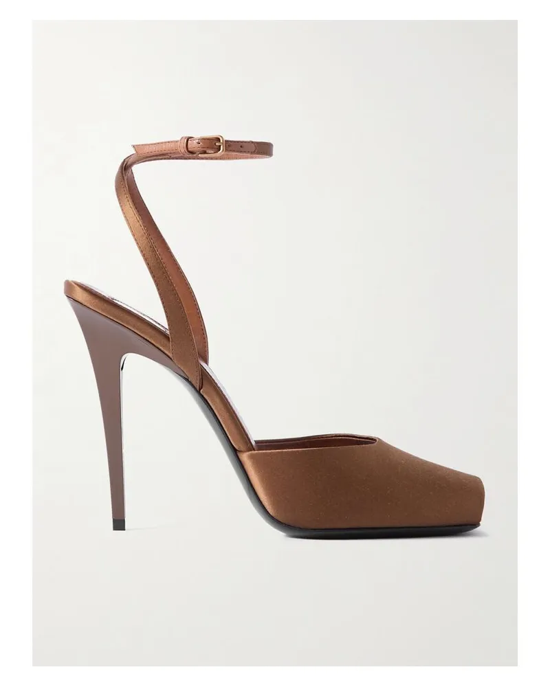 Saint Laurent La Scandale Sandalen Aus Satin Mit Lederbesätzen - Braun Braun