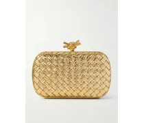 Knot Padded Intrecciato Metallic Leather Clutch - Gold