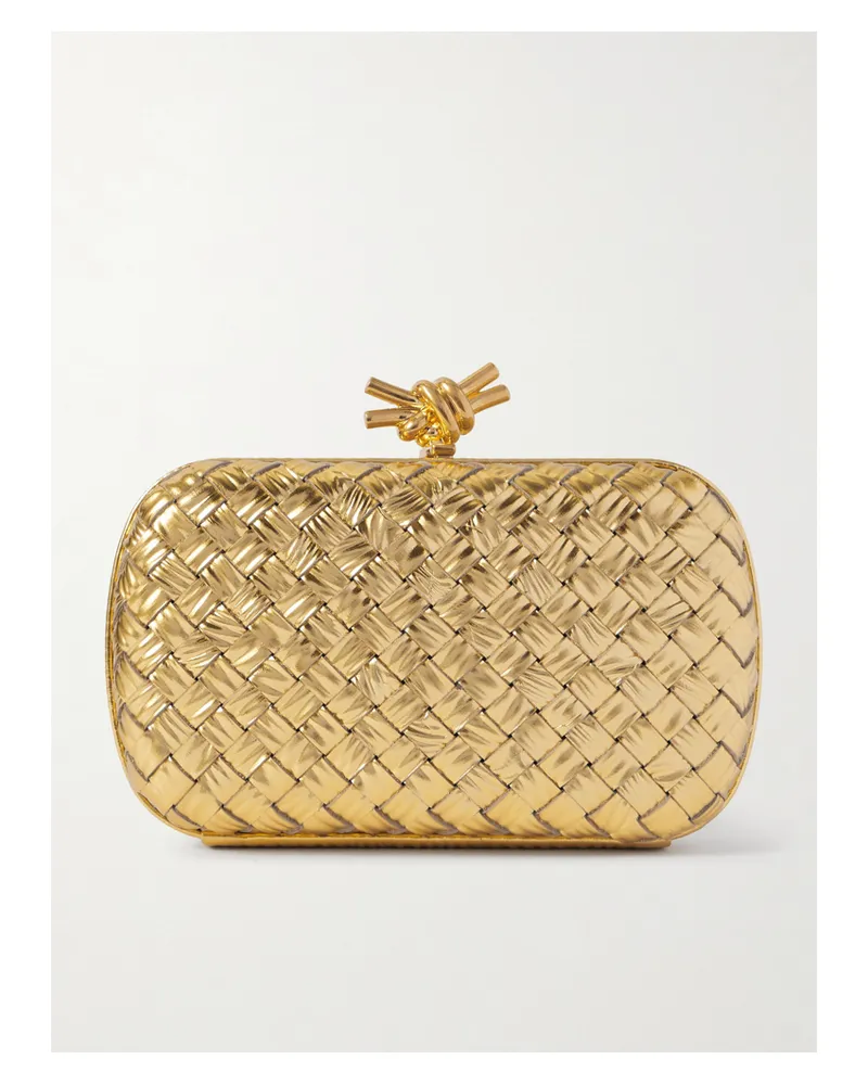 Bottega Veneta Knot Intrecciato Metallic Leather Clutch - Gold Gold