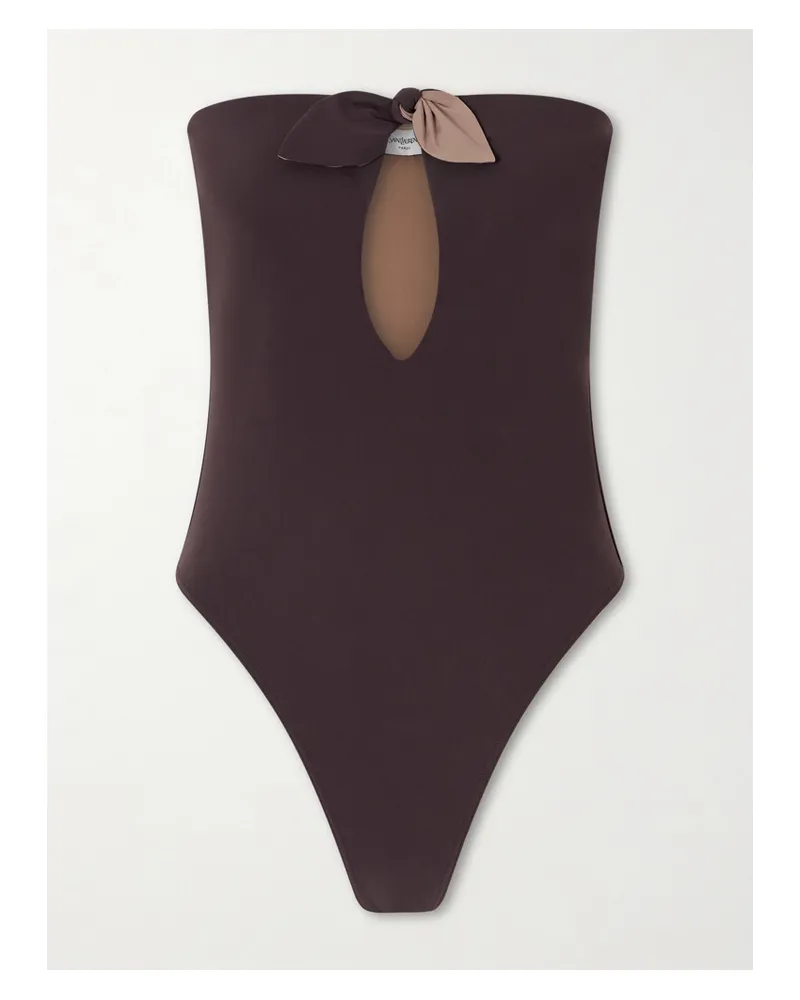 Saint Laurent Trägerloser Badeanzug Mit Schleife - Braun Braun