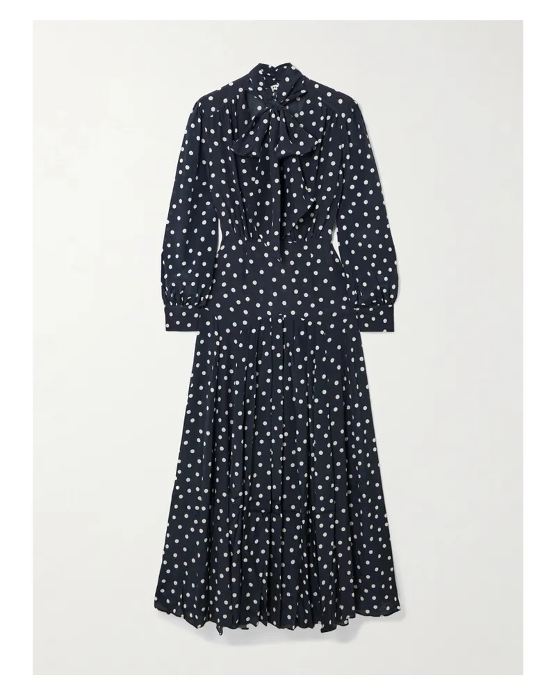 RIXO Marigold Midikleid Aus Crêpe De Chine Aus Seide Mit Punktemuster Und Schluppe - Blau Blau