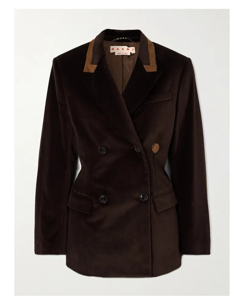 Marni Doppelreihiger Blazer Aus Baumwollsamt Mit Kalbshaarbesätzen - Braun Braun