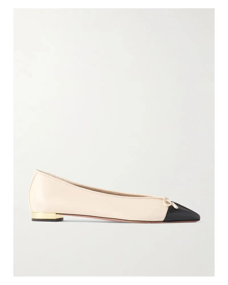 Aquazzura Gioia Zweifarbige Ballerinas Aus Leder Mit Schleife - Creme Creme