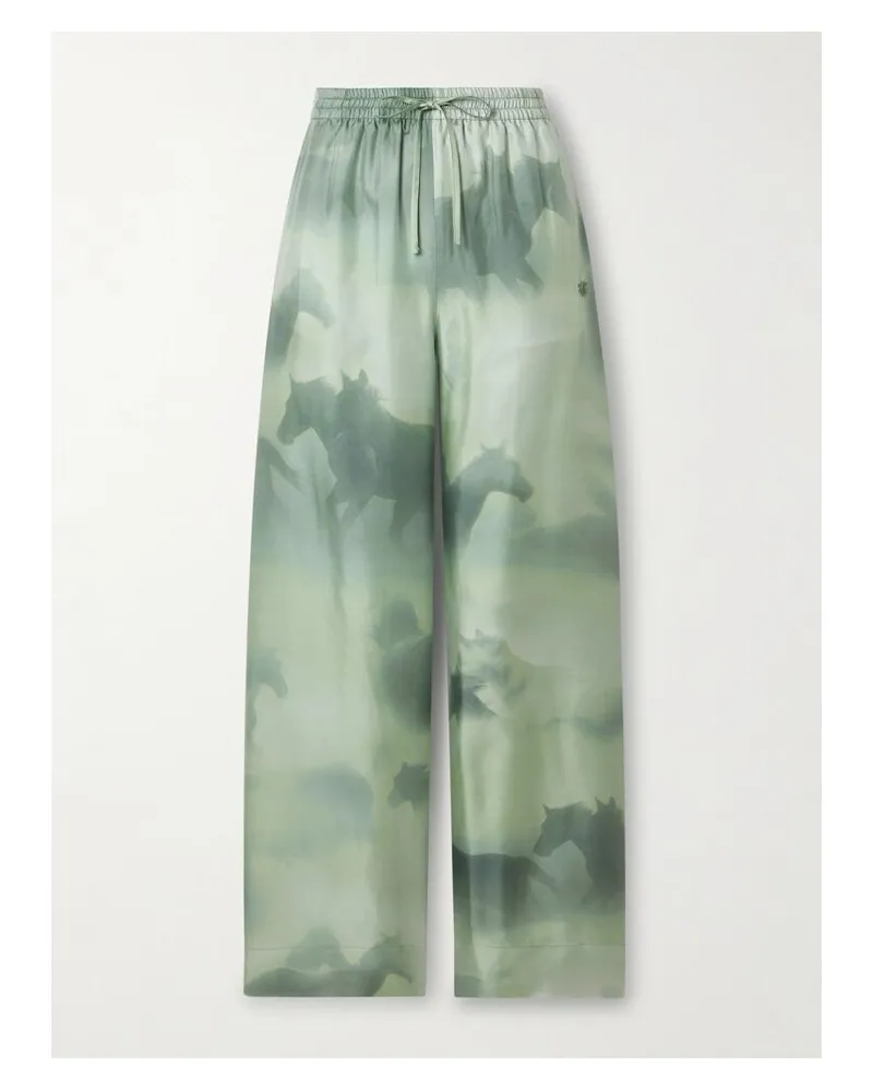 Stella McCartney Hose Aus Bedrucktem Bioseiden-twill - Grün Grün